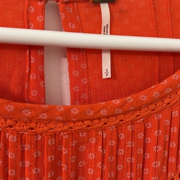 Free People Retro Kitty Crochet Boho Mini Dress Orange Floral Size S - Picture 6 of 10